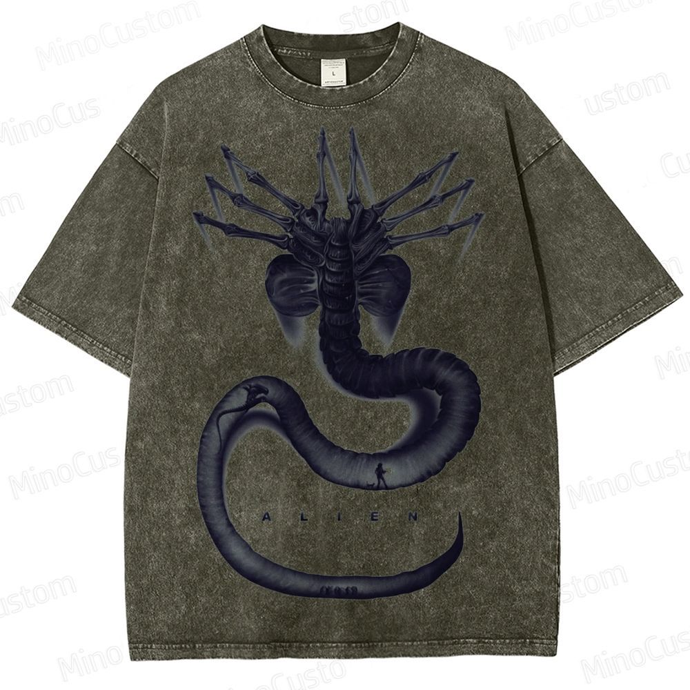 Alien Movie Xenomorph Graphic Washed T - Shirt