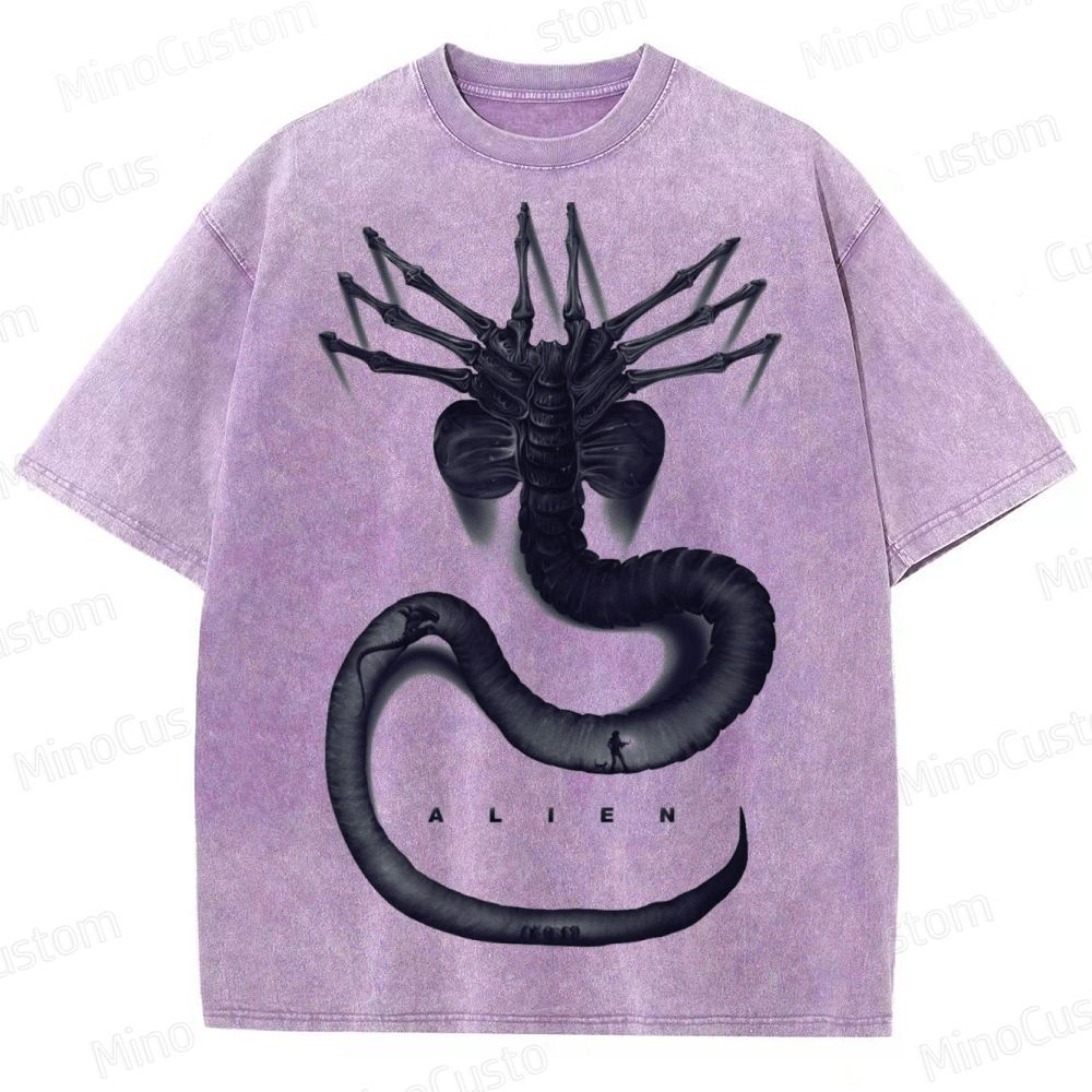 Alien Movie Xenomorph Graphic Washed T - Shirt
