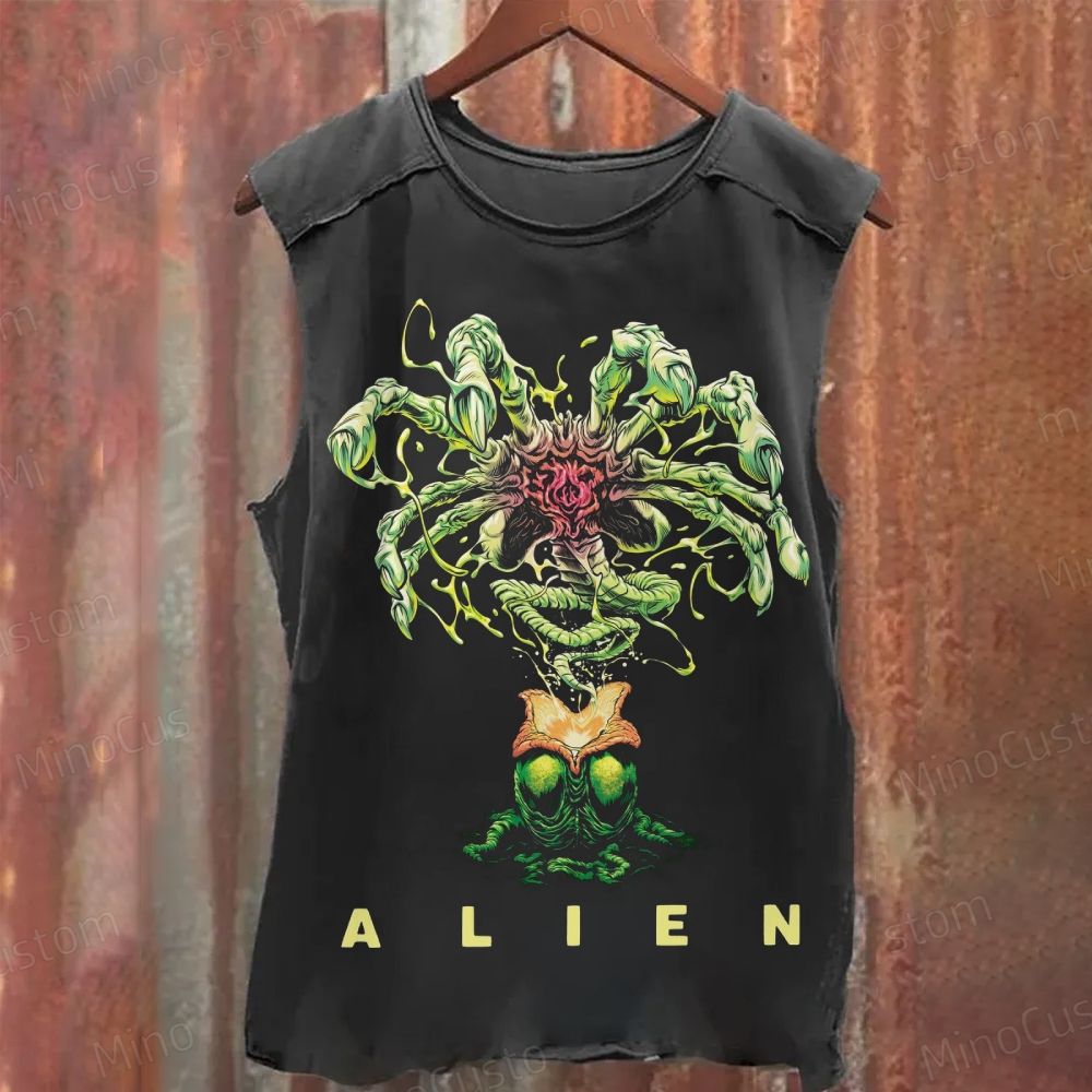Alien Movie Creature Graphic Washed Tank Top