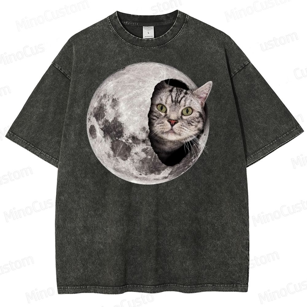Moon Cat Peek Washed T-Shirt