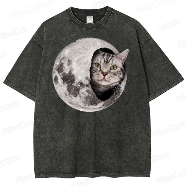 Moon Cat Peek Washed T-Shirt 