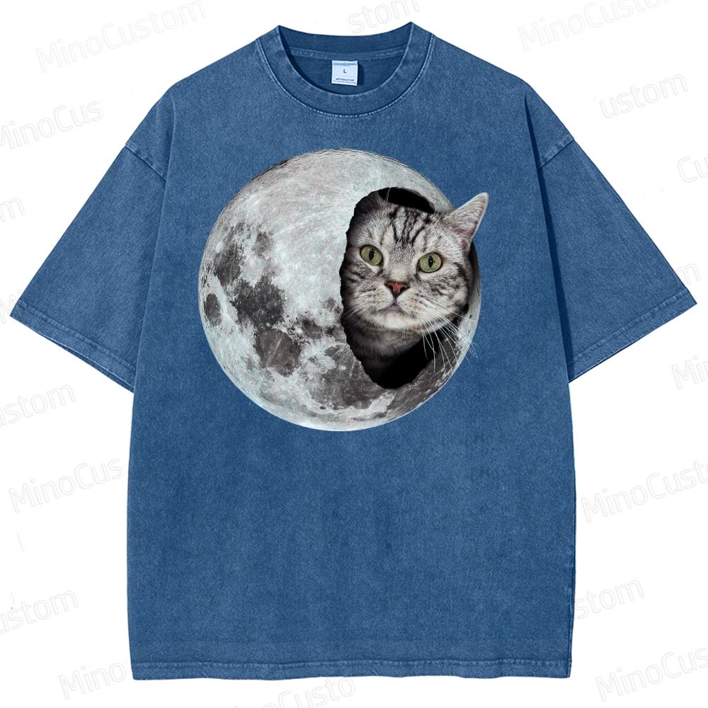 Moon Cat Peek Washed T-Shirt 