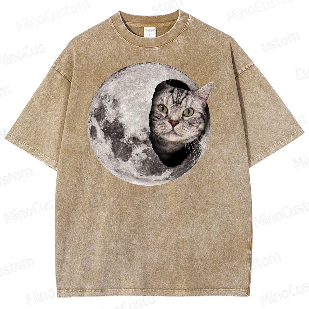 Moon Cat Peek Washed T-Shirt 