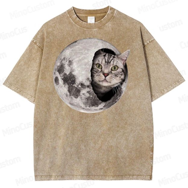 Moon Cat Peek Washed T-Shirt 