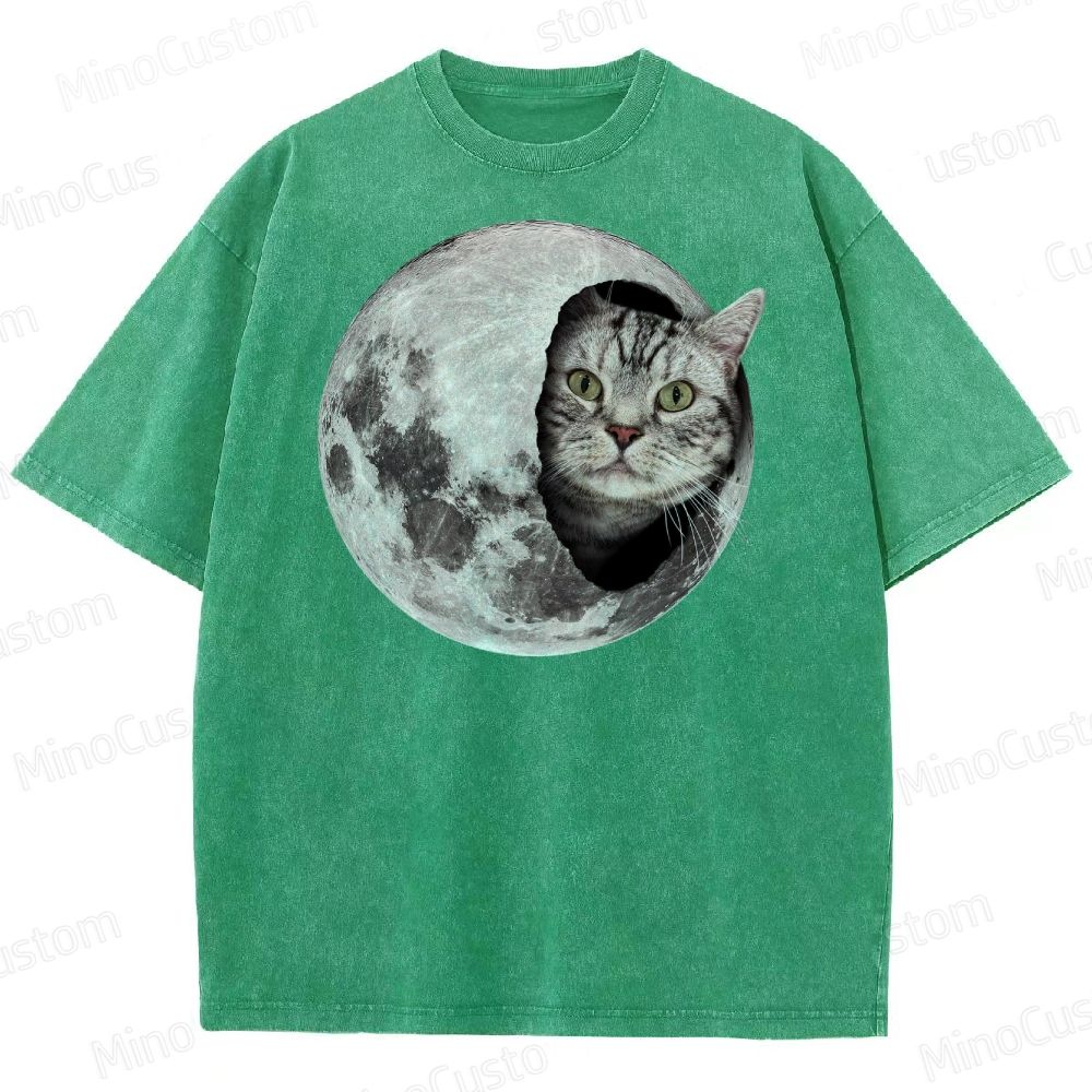 Moon Cat Peek Washed T-Shirt 