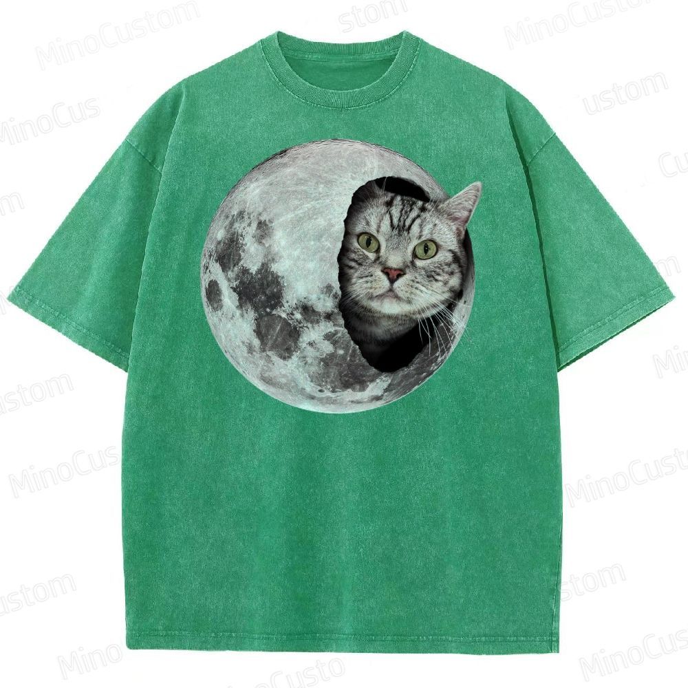 Moon Cat Peek Washed T-Shirt 