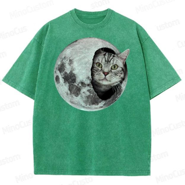 Moon Cat Peek Washed T-Shirt 