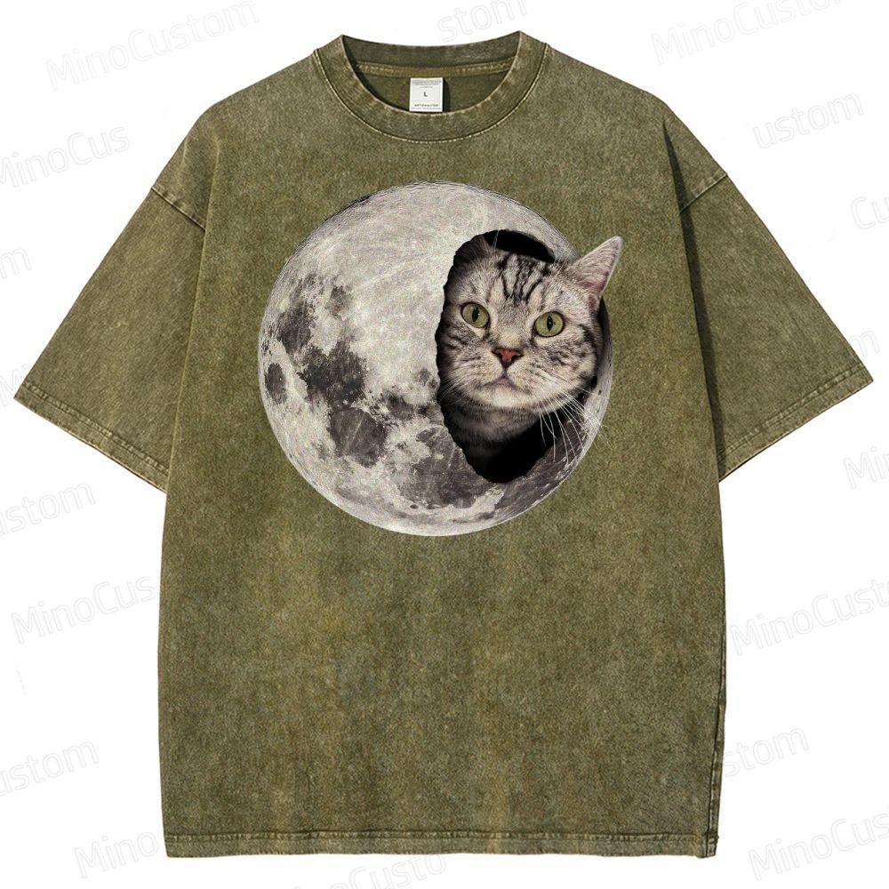 Moon Cat Peek Washed T-Shirt 
