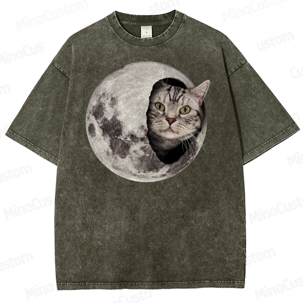 Moon Cat Peek Washed T-Shirt 