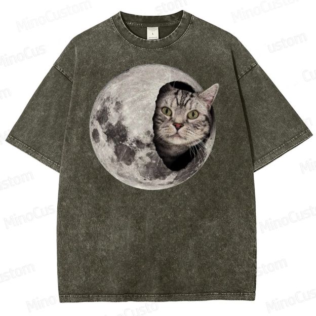 Moon Cat Peek Washed T-Shirt 