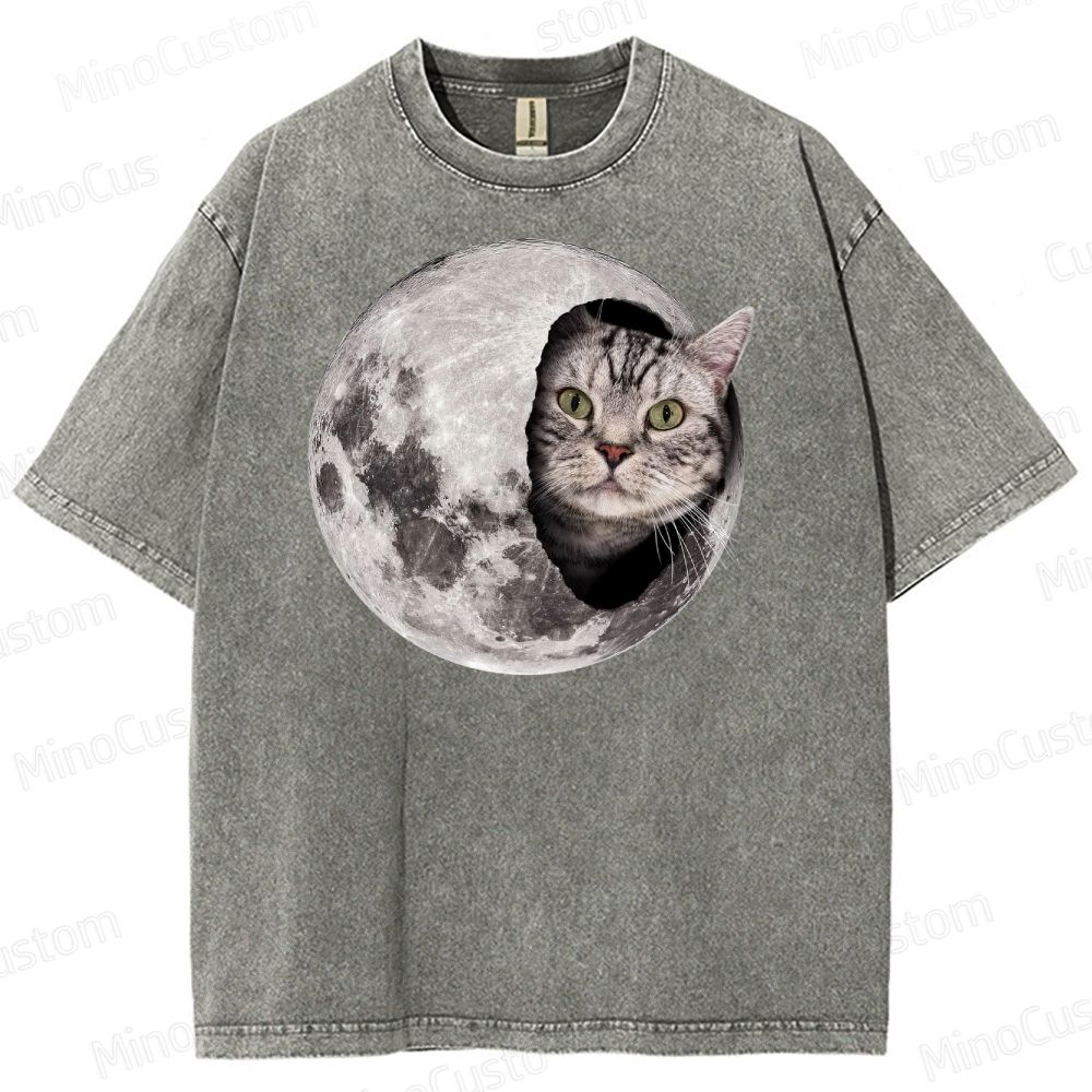Moon Cat Peek Washed T-Shirt 