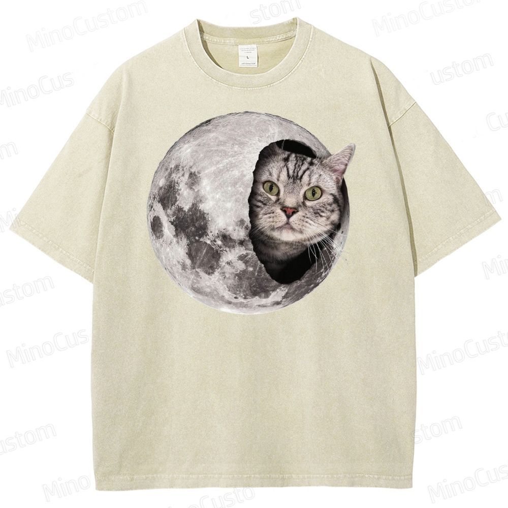 Moon Cat Peek Washed T-Shirt 
