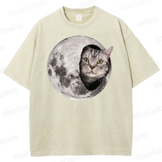 Moon Cat Peek Washed T-Shirt 
