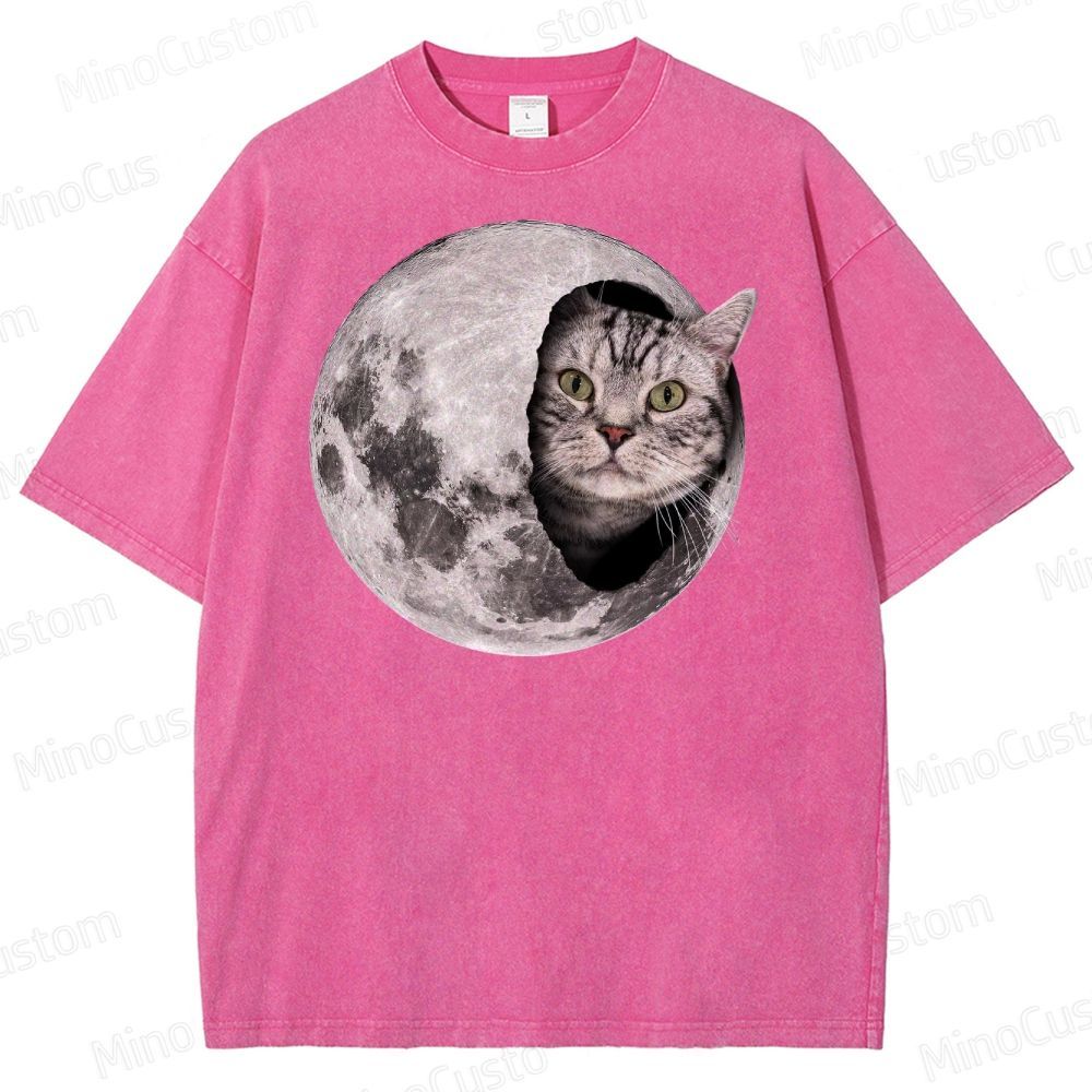 Moon Cat Peek Washed T-Shirt 