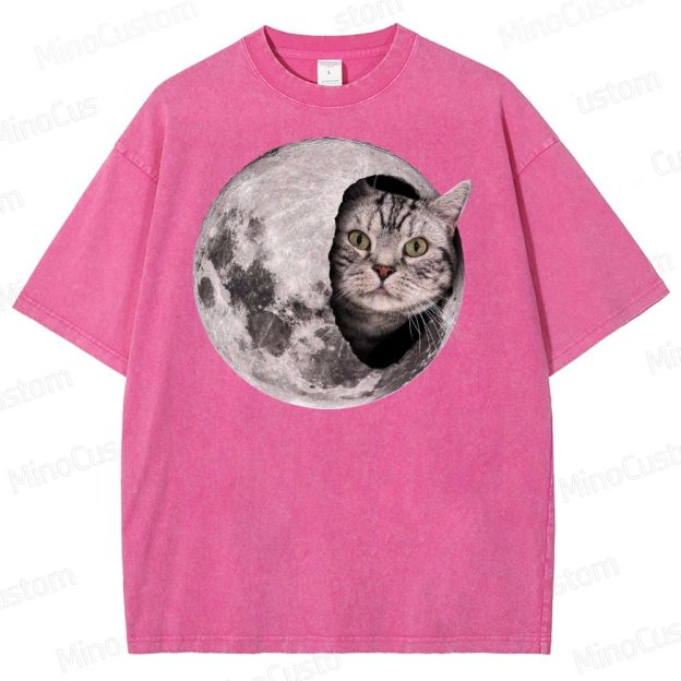 Moon Cat Peek Washed T-Shirt 