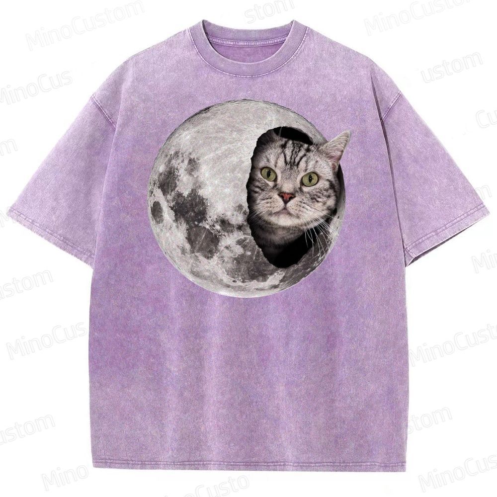 Moon Cat Peek Washed T-Shirt 