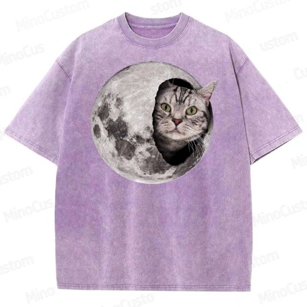 Moon Cat Peek Washed T-Shirt 