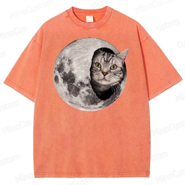 Moon Cat Peek Washed T-Shirt 