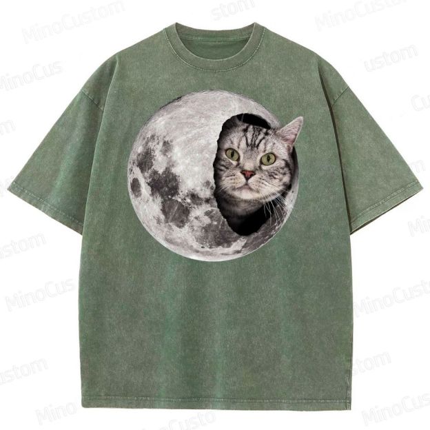 Moon Cat Peek Washed T-Shirt 