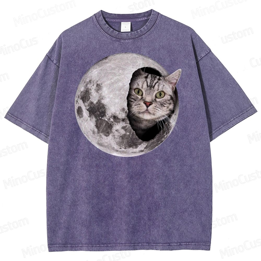 Moon Cat Peek Washed T-Shirt 