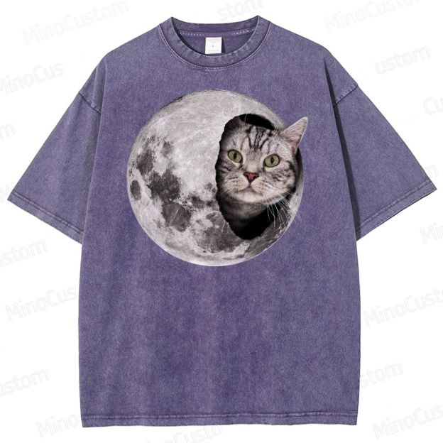 Moon Cat Peek Washed T-Shirt 