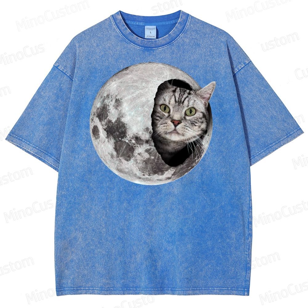 Moon Cat Peek Washed T-Shirt 