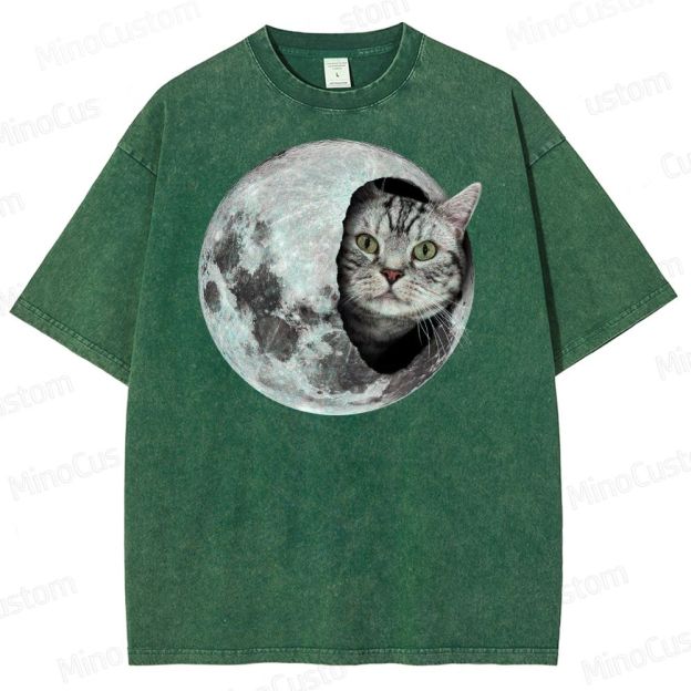 Moon Cat Peek Washed T-Shirt 