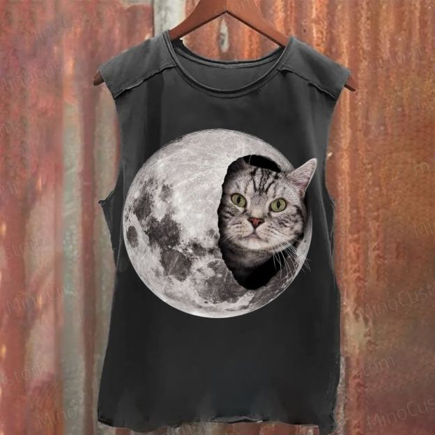 Moon Cat Peek  Washed Tank Top
