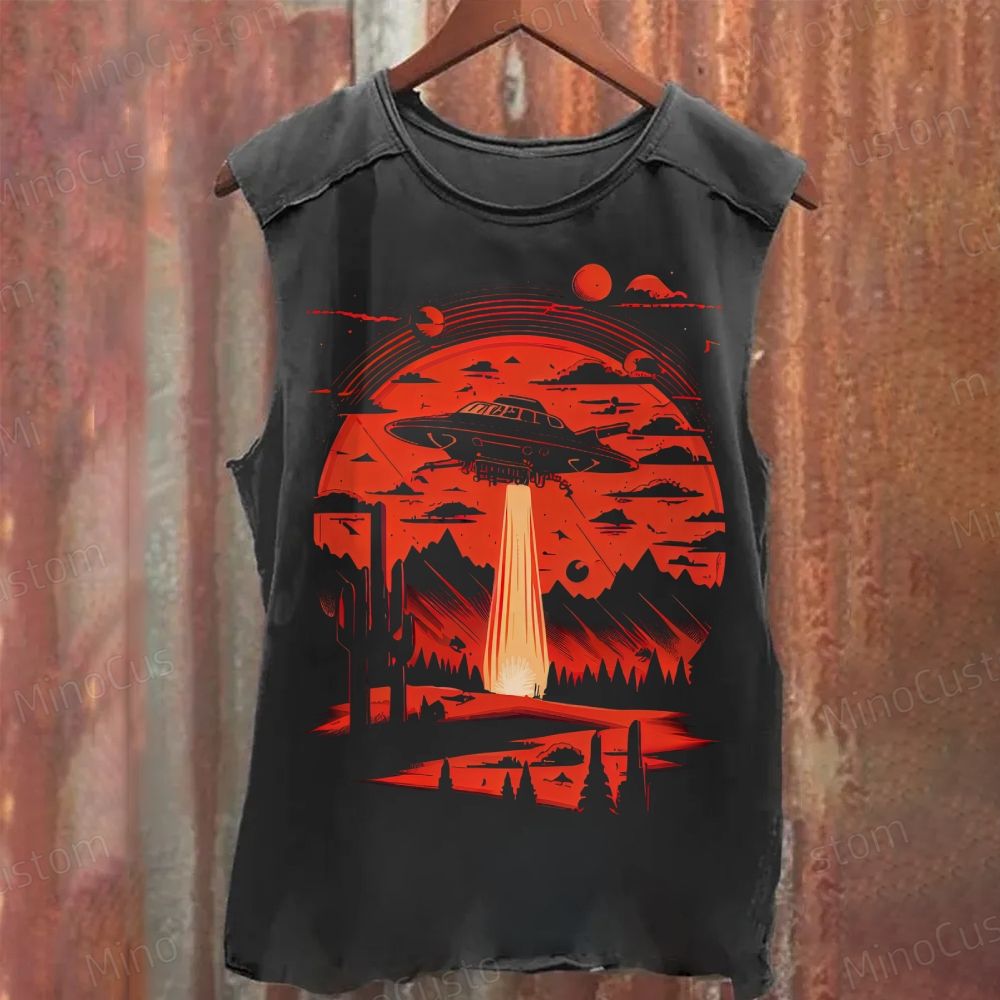 Retro Alien Abduction Washed Tank Top 