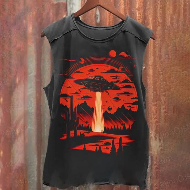 Retro Alien Abduction Washed Tank Top 