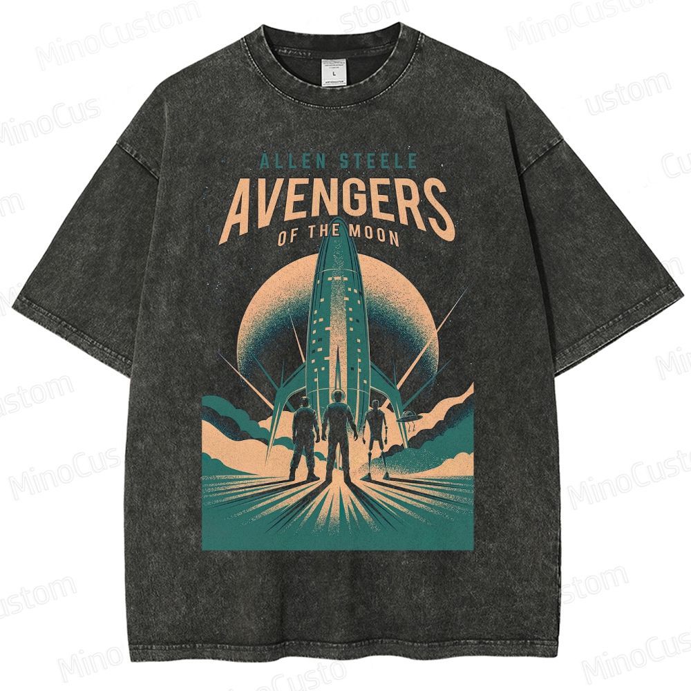 Retro Sci-Fi Spaceship & Lunar Adventure Washed T-Shirt