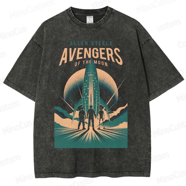 Retro Sci-Fi Spaceship & Lunar Adventure Washed T-Shirt 
