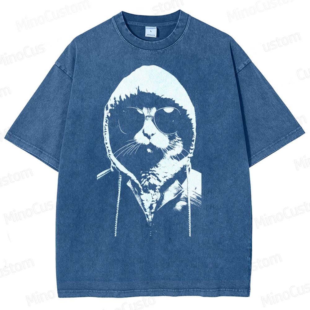 Cool Cat Hoodie Graphic Washed T-Shirt 
