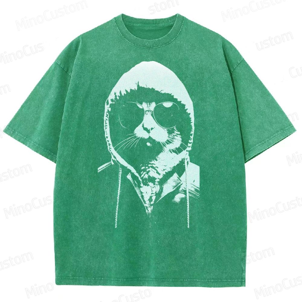 Cool Cat Hoodie Graphic Washed T-Shirt 