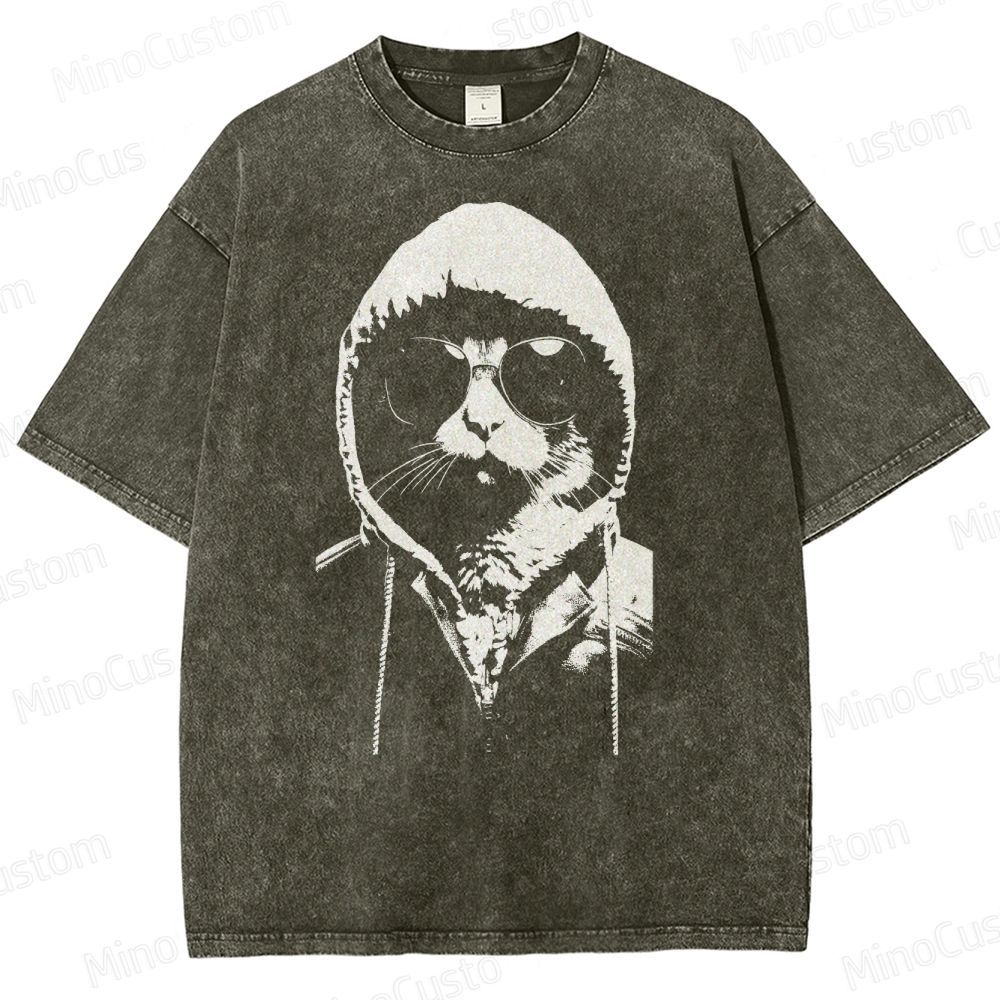 Cool Cat Hoodie Graphic Washed T-Shirt