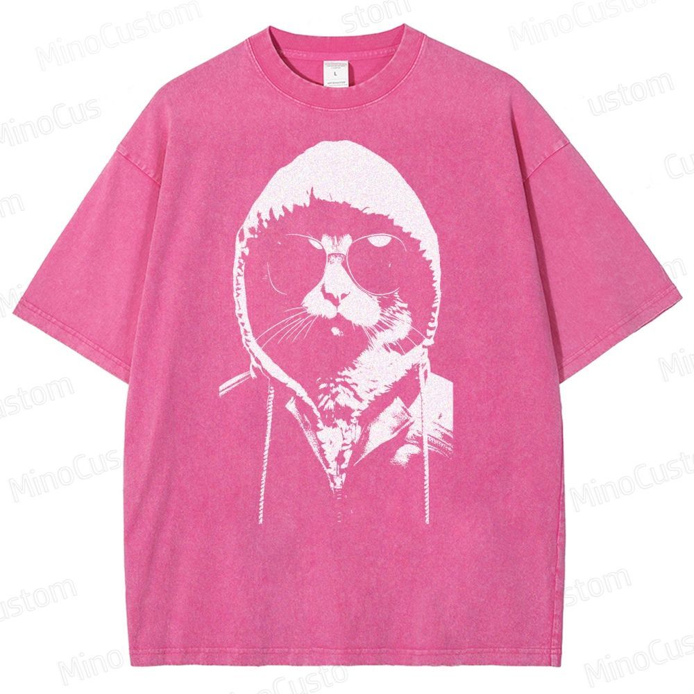 Cool Cat Hoodie Graphic Washed T-Shirt 