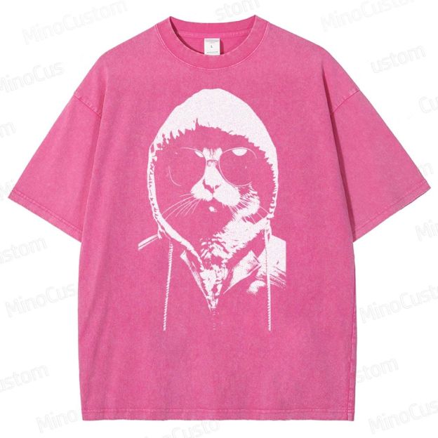 Cool Cat Hoodie Graphic Washed T-Shirt 