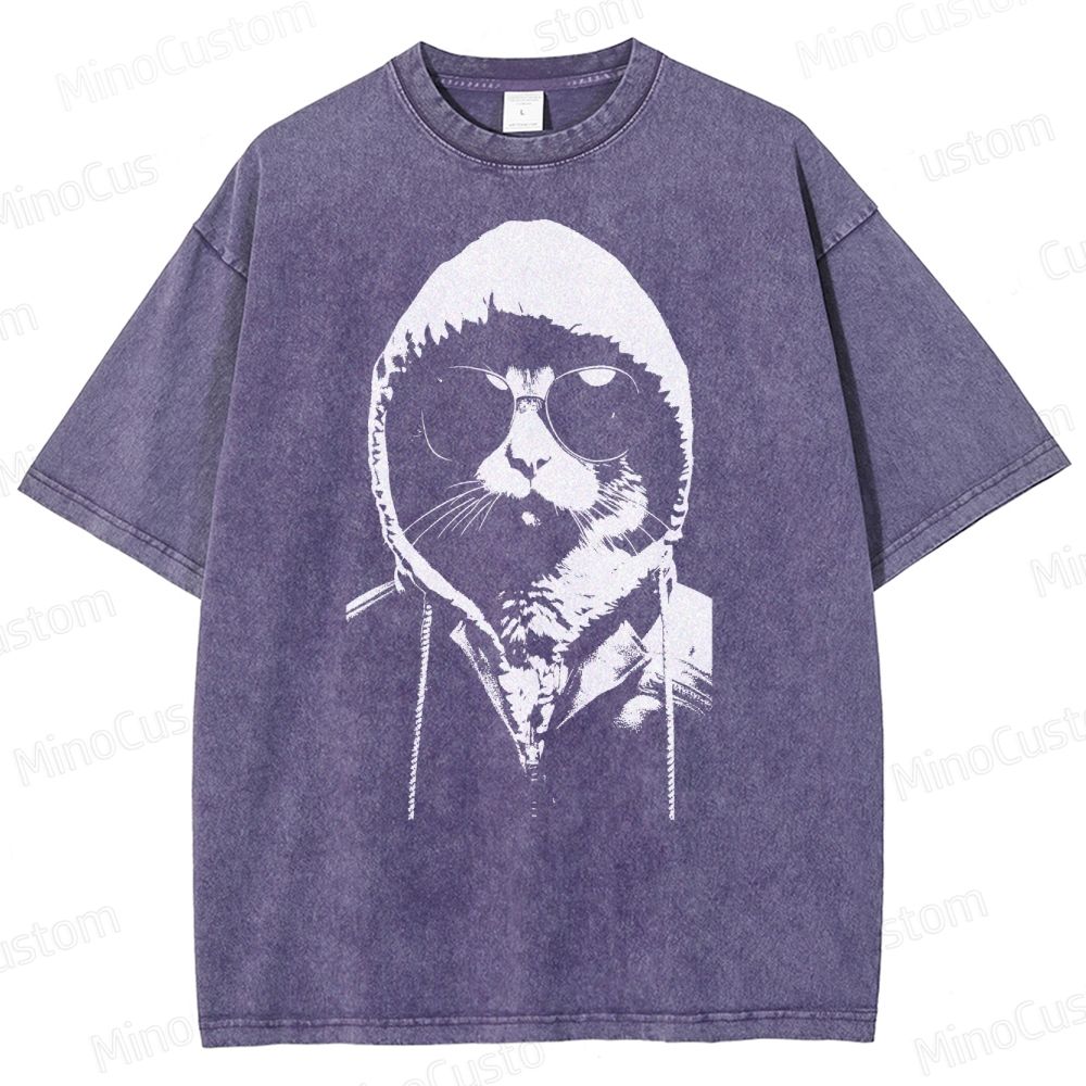 Cool Cat Hoodie Graphic Washed T-Shirt 