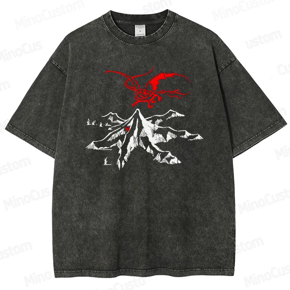 Lord of the Rings Inspired Dragon & Mountain Vintage Washed T - Shirt