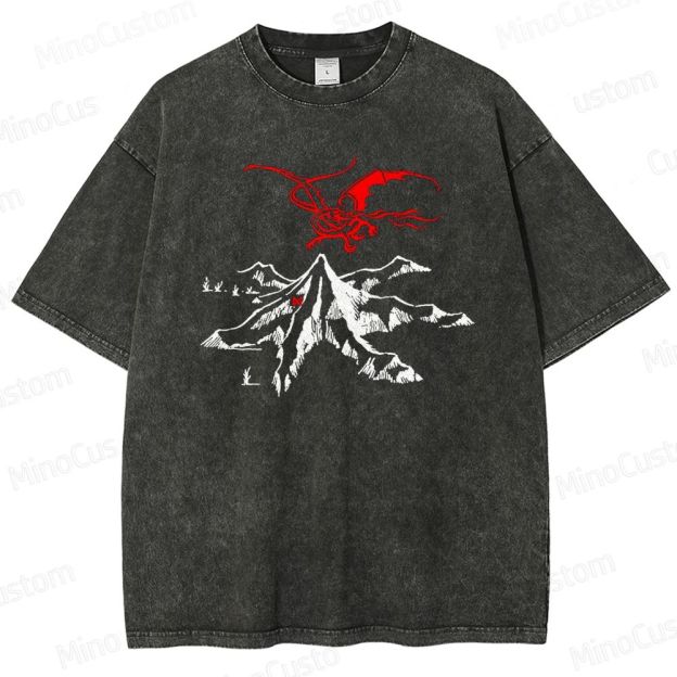 Lord of the Rings Inspired Dragon & Mountain Vintage Washed T - Shirt