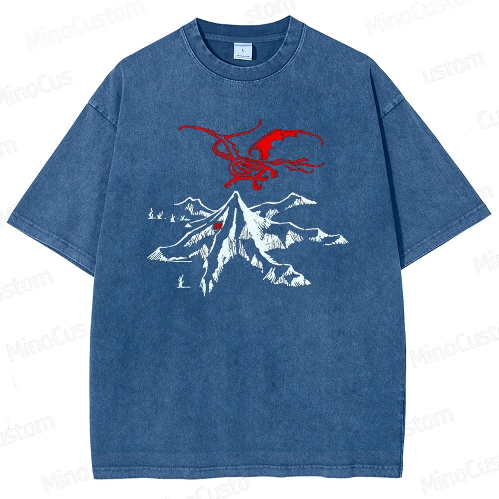 Lord of the Rings Inspired Dragon & Mountain Vintage Washed T - Shirt