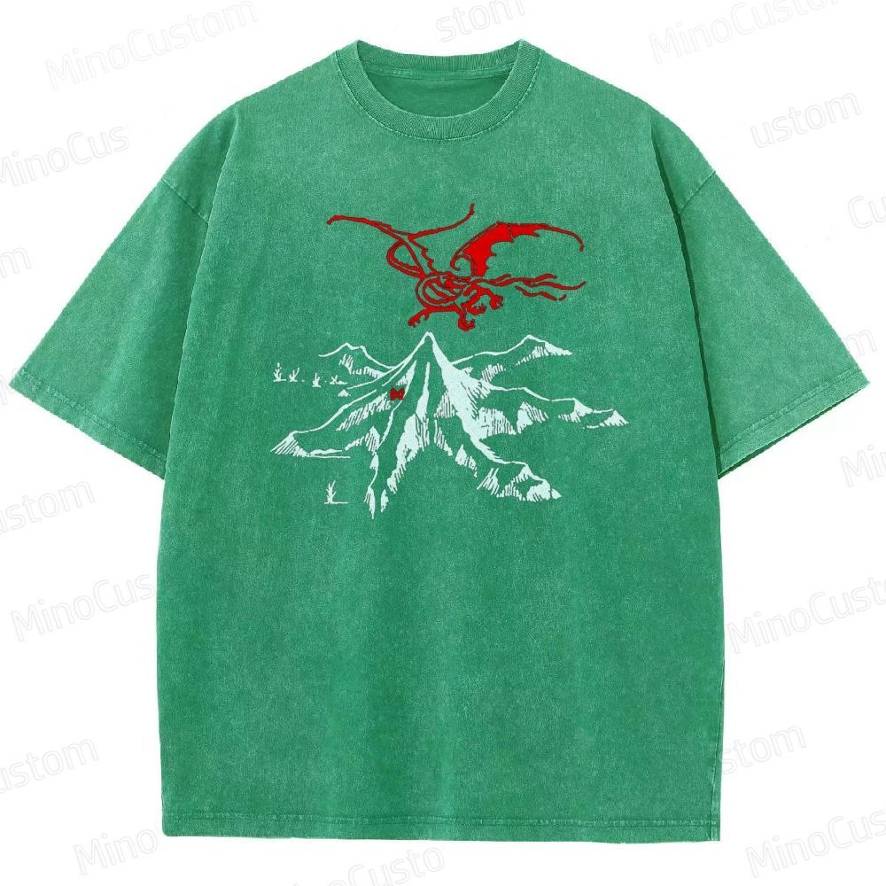 Lord of the Rings Inspired Dragon & Mountain Vintage Washed T - Shirt