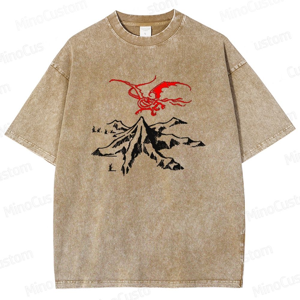 Lord of the Rings Inspired Dragon & Mountain Vintage Washed T - Shirt