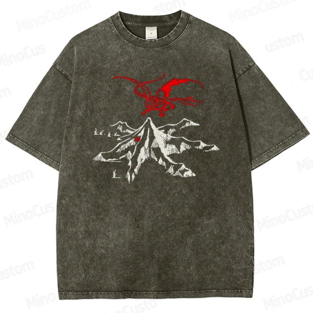 Lord of the Rings Inspired Dragon & Mountain Vintage Washed T - Shirt