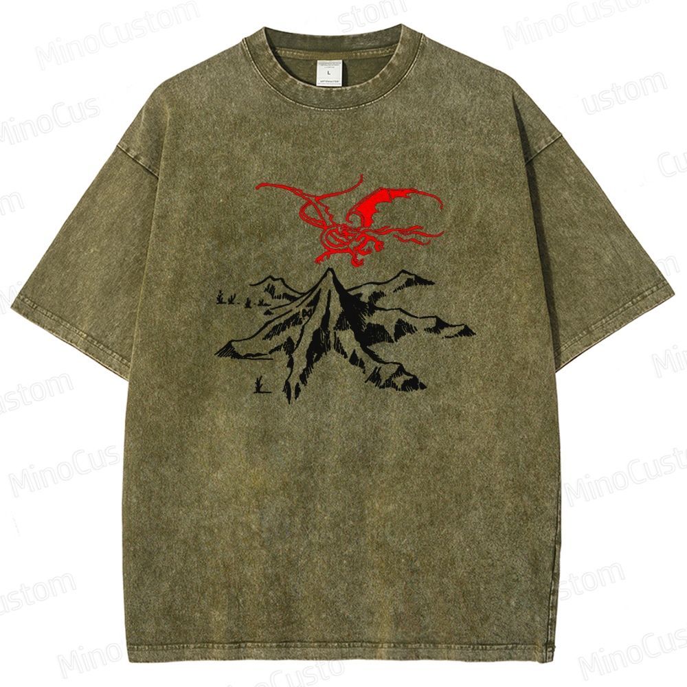 Lord of the Rings Inspired Dragon & Mountain Vintage Washed T - Shirt