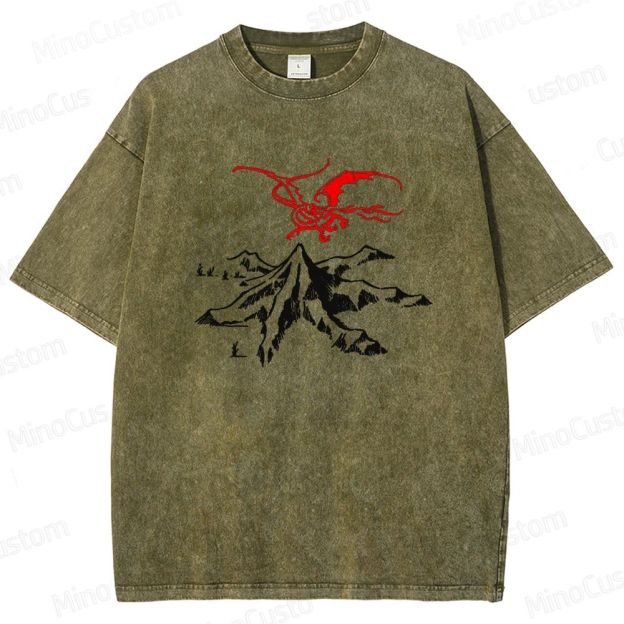 Lord of the Rings Inspired Dragon & Mountain Vintage Washed T - Shirt