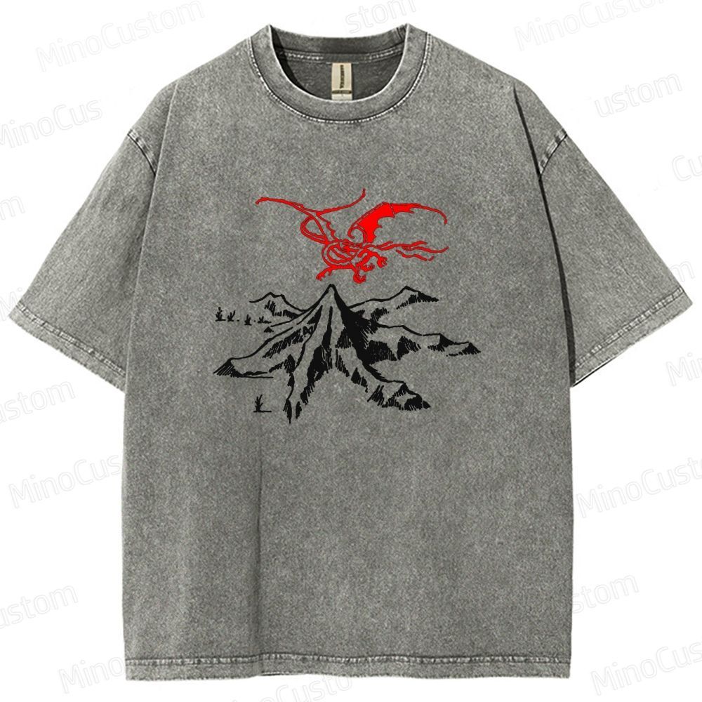Lord of the Rings Inspired Dragon & Mountain Vintage Washed T - Shirt