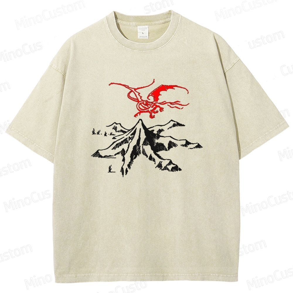 Lord of the Rings Inspired Dragon & Mountain Vintage Washed T - Shirt