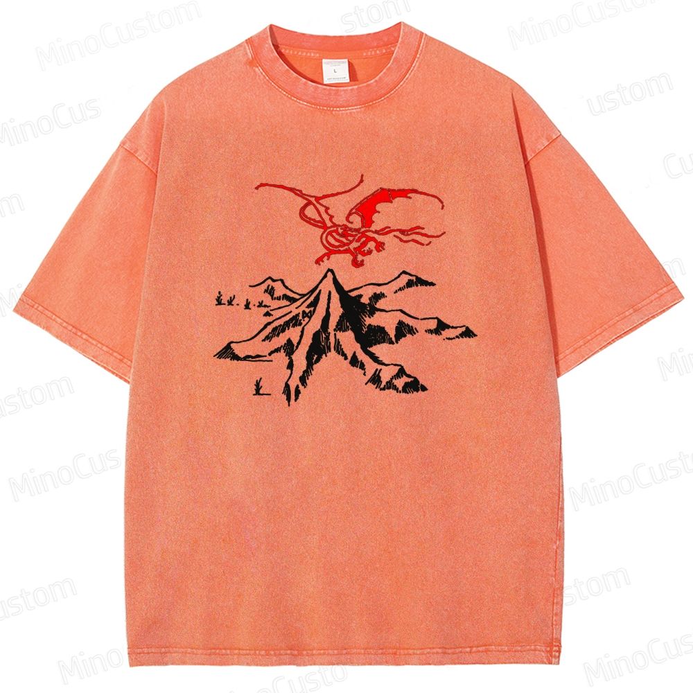 Lord of the Rings Inspired Dragon & Mountain Vintage Washed T - Shirt