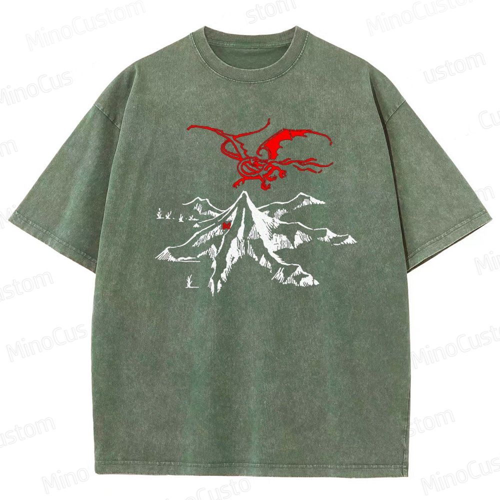 Lord of the Rings Inspired Dragon & Mountain Vintage Washed T - Shirt